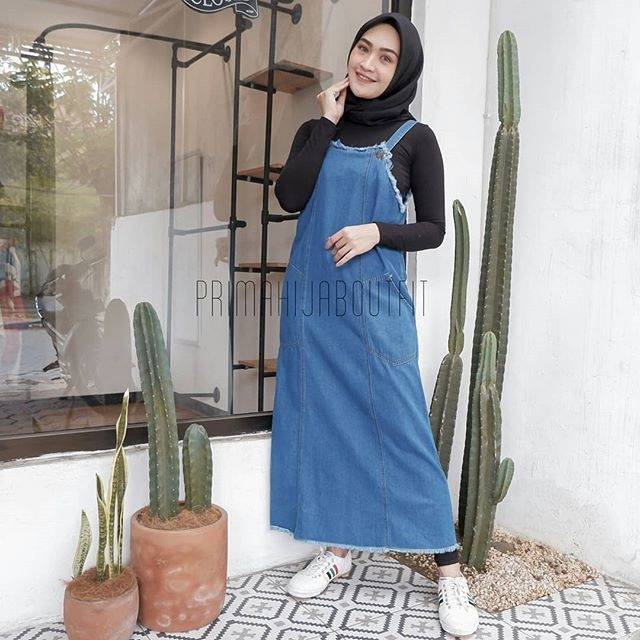 ootd overall rok jeans hijab