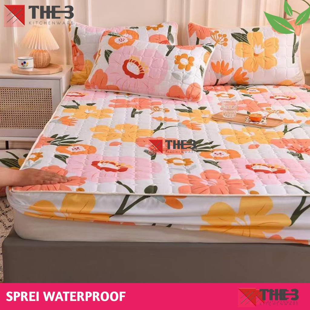 SPREI WATERPOOF - SPREI ANTI AIR - SPREI SULTAN WATERPROOF - KUALITAS NO.1-PUTIH BUNGA180