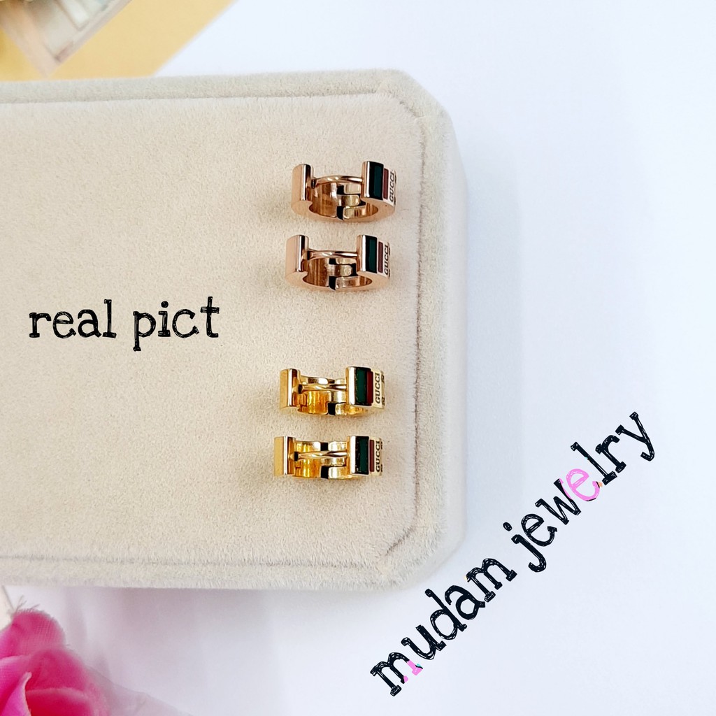 Anting Jepit Titanium Gc Simple dan Mewah Tersedia Warna Gold dan Rose Gold