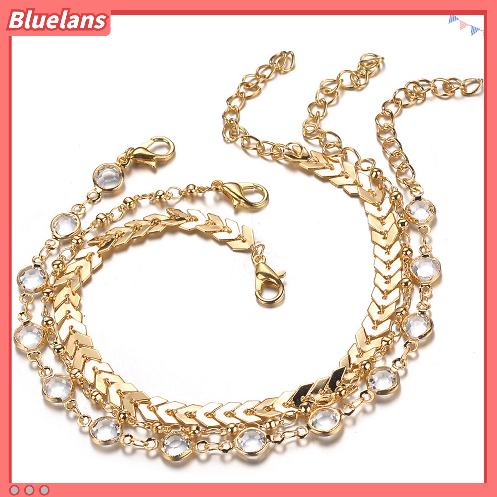 Bluelans 3Pcs Bohemian Women Rhinestone Fishbone Chain Anklet Foot Bracelet Jewelry