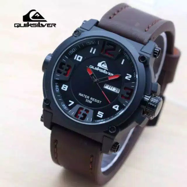 Jam Tangan Pria Sporty Quicksilver Day Date Aktif Strap Kulit