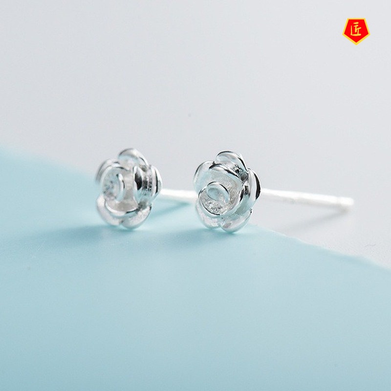 [Ready Stock]Simple Korean Style Silver Rose Stud Earrings