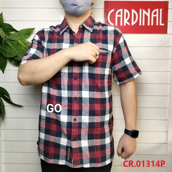 gof CRQ JUMBO CARDINAL KEMEJA REGULAR Lengan Pendek Pria Hem Casual Jeans Santai Motif Original