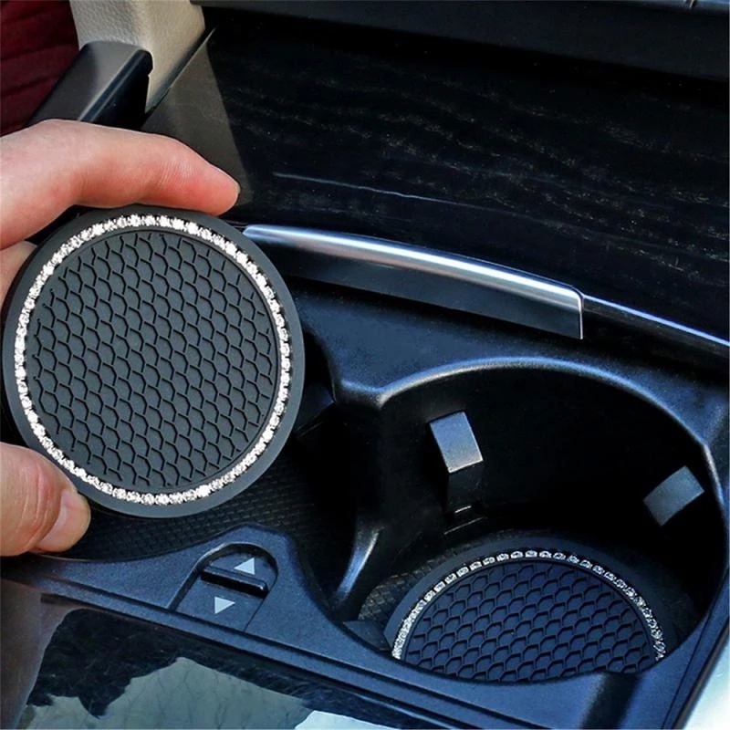 1Pc Pack Shiny Diamond Silicone Anti-slip Car Coaster / Non-slip Vehicle Dog Paw Water Bottle Mat / Durable PVC Protection Mat Car Accessories