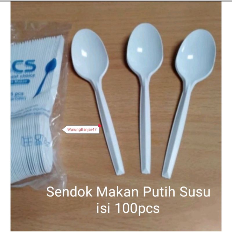 Sendok Makan Putih Susu isi 100pcs Sendok Plastik Sendok Makan Plastik