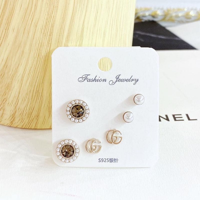 Anting Silver925 perak isi 3 set mata kilau Anti Karat anti alergi anting premium  AN-46