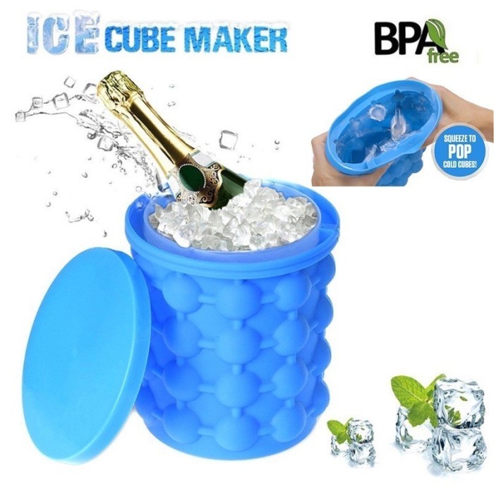 Ice Bucket Genie Cetakan Es Batu Silikon Ice Cube Maker 3D Silicone