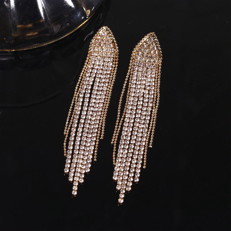 Anting Rumbai Panjang Bahan 925 Silver Needle Aksen Kristal Berlian Geometris Gaya Vintage