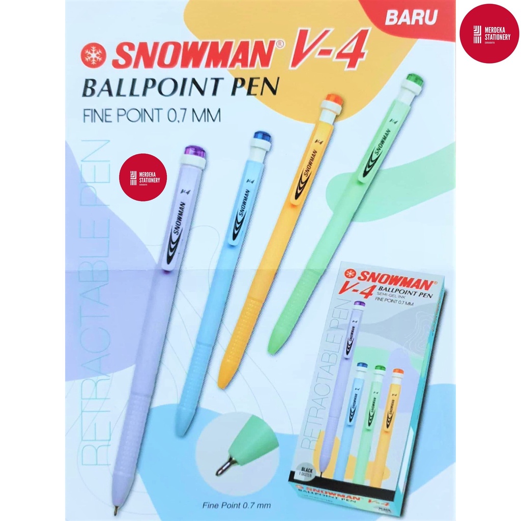 

(ISI 12)Pulpen/Bolpen/Ballpoint/Pena Cetekan/Retractable Pen Snowman V4 HITAM 0.6mm