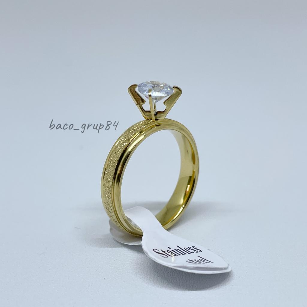 Cincin Titanium Gold Permata G14 Cincin Kawin Awet Lama Tidak Karatan Cincin Tunangan Gift