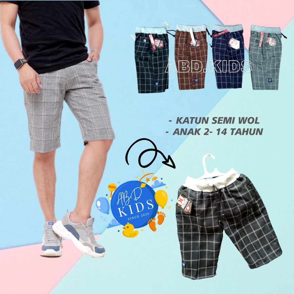 Celana Anak Tartan pendek Cowok Cewek | Celpen Motif Kotak Size Umur 2 - 14 tahun | Celana Anak Laki