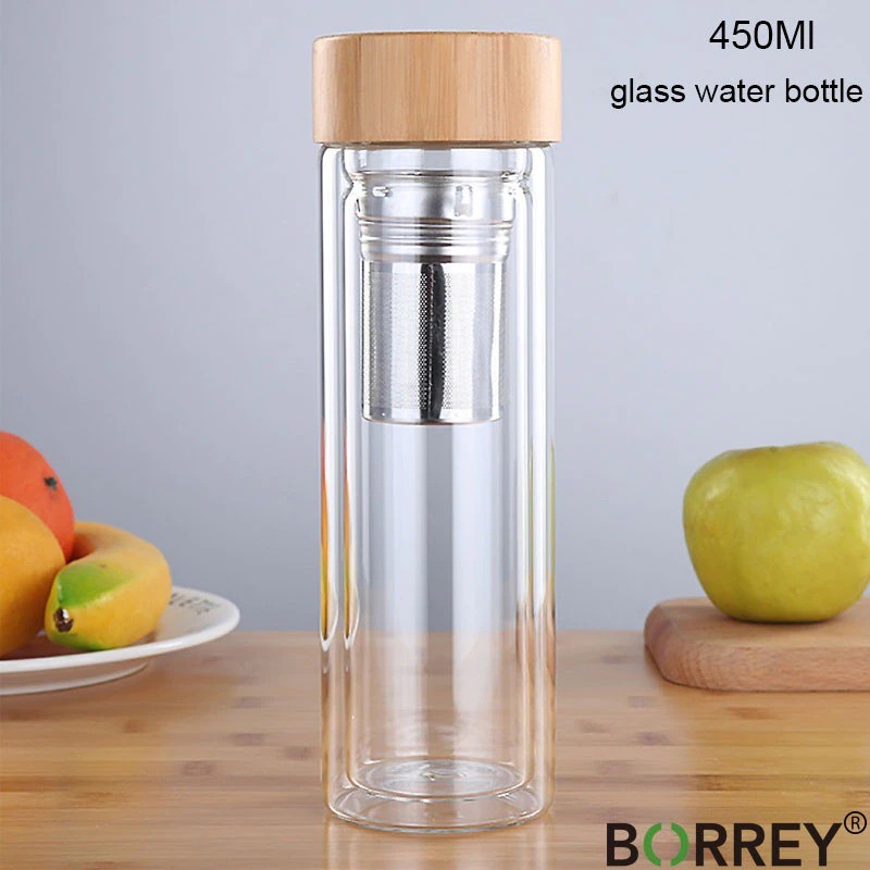 Botol Minum Kaca Tea Infuser Glass Bottle 450ml - BR-029 - Transparent