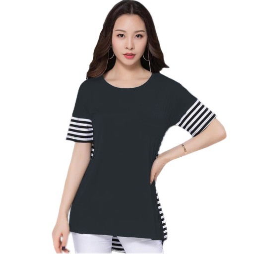 Fifi FASHION Tunik Tangan Pendek Wanita Gaya Korea Kombinasi Salur - Salmafina