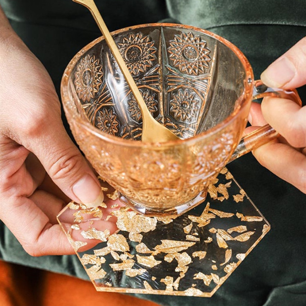 Coaster Akrilik Foil Emas Coaster Mewah Ringan Cangkir Teh Bantalan Isolasi Panas Ins Cangkir Kopi Kreatif Anti-selip Tikar Pemegang Meja Dapur Dekoratif