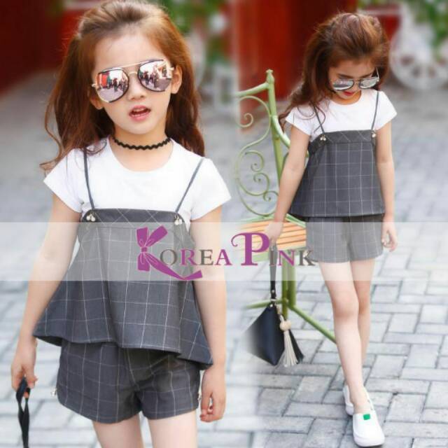 SALE...Baju anak perempuan Korea pink 3-in-1 grey top set