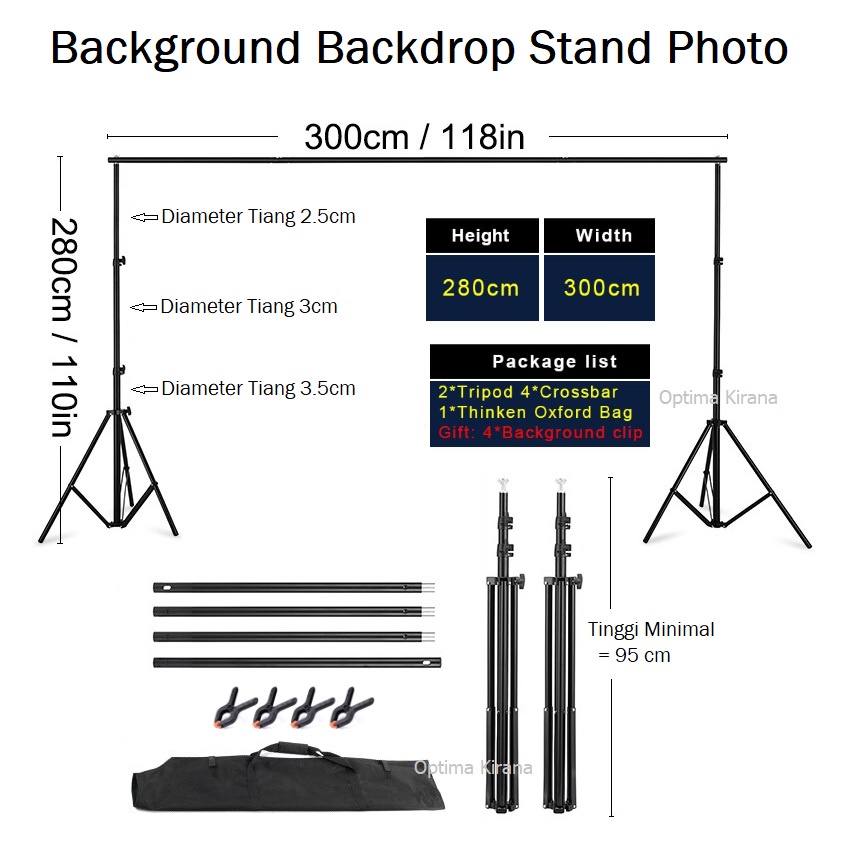 Tripod Stand 2.8x3 M Back Ground Backdrop Tiang Kain Foto Green Screen