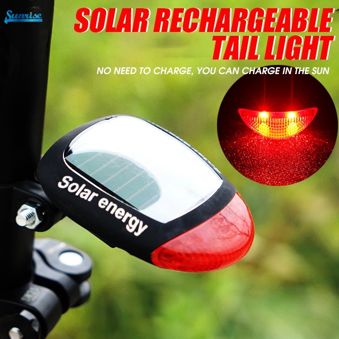 Bike Light Solar Powered 2 LED Rear Flashing Tail Light for Bicycle Safety Cycling Lamp