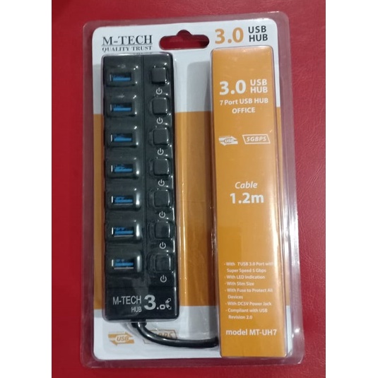 M-TECH HUB USB 3.0 Panjang Kabel 1.2M ON-OFF 7 Port 4 Port