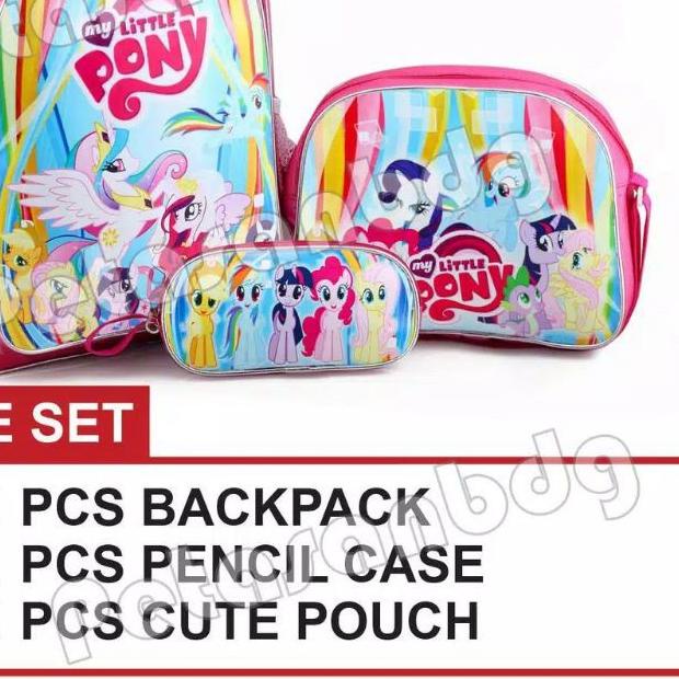 ♡ bonus topi LITTLE PONY Paket 3in 1, tas ransel sekolah karakter anak SD tas ransel kartum triple s