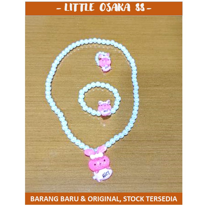 Kalung Anak Fashion Mutiara Karakter Warna Warni 1 Set Gelang Cincin