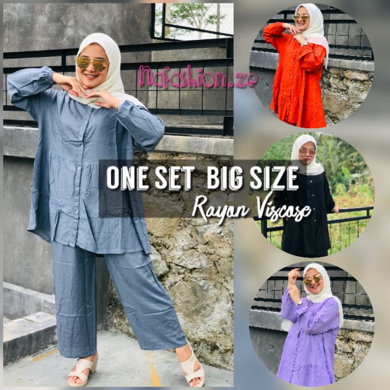 One set lilac rayon viscose set polos jumbo XXL/Set rayon polos LD 120cm / pajamas polos Army Hitam