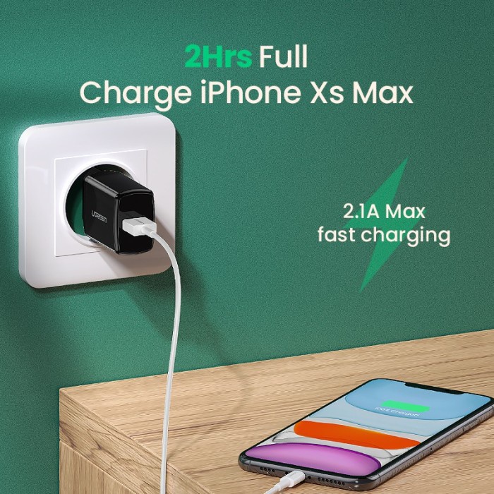 UGREEN Kepala Charger USB 10W 5V 2.1A Untuk Iphone 7 8 X Ipad