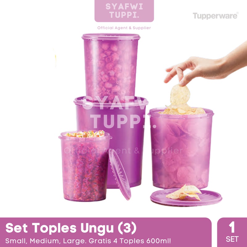 Deco Canister - Promo Original Tupperware Set Toples Ungu - Tempat Snack / Makanan / Camilan/ Kerupu