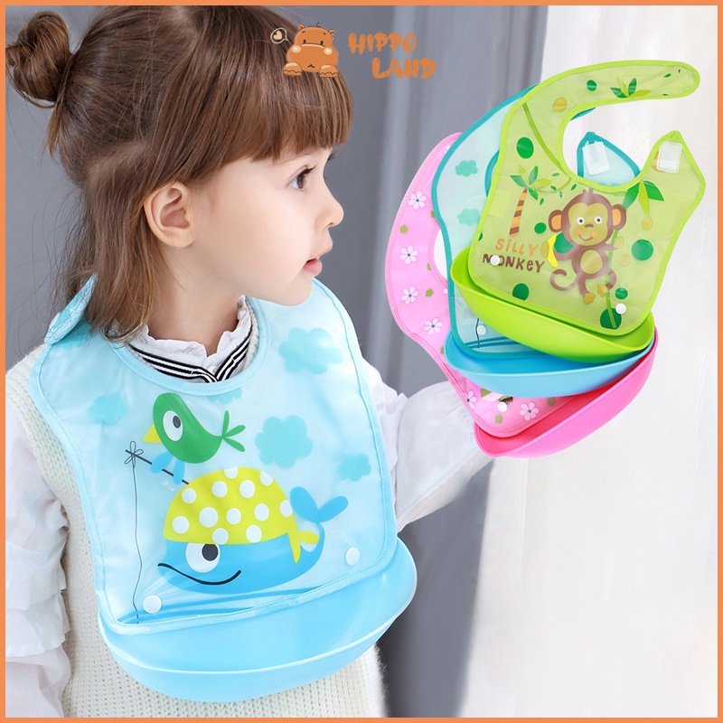 HIPPO LAND BIB / SLABBER SILIKON PLASTIK / CELEMEK MAKAN BAYI ANTI AIR / SLABBER SILIKON BAYI 2