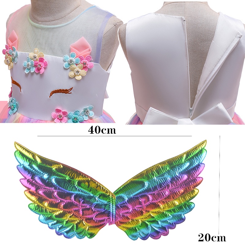 KOMUNI PERTAMA Gaun Unicorn Anak Perempuan Flower girl Unicorn rainbow wedding party dress