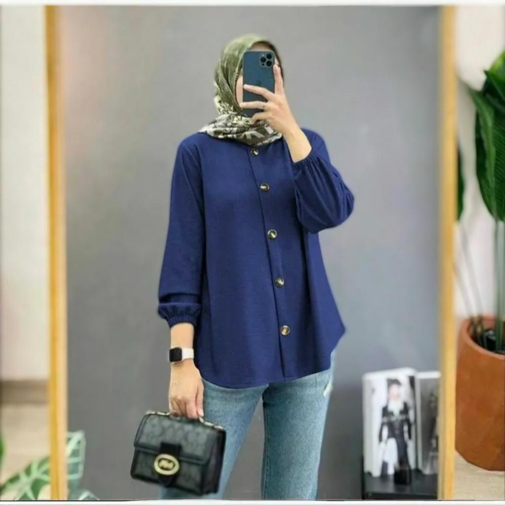 BLOUSE NAGITA BLOUSE CRINKLE AIRFLOW TERBARU 2023 KEKINIAN MOTIP POLOS LENGAN PANJANG UKURAN JUMBO SIZE S M L XL XXL XXXL 5XL LD 140