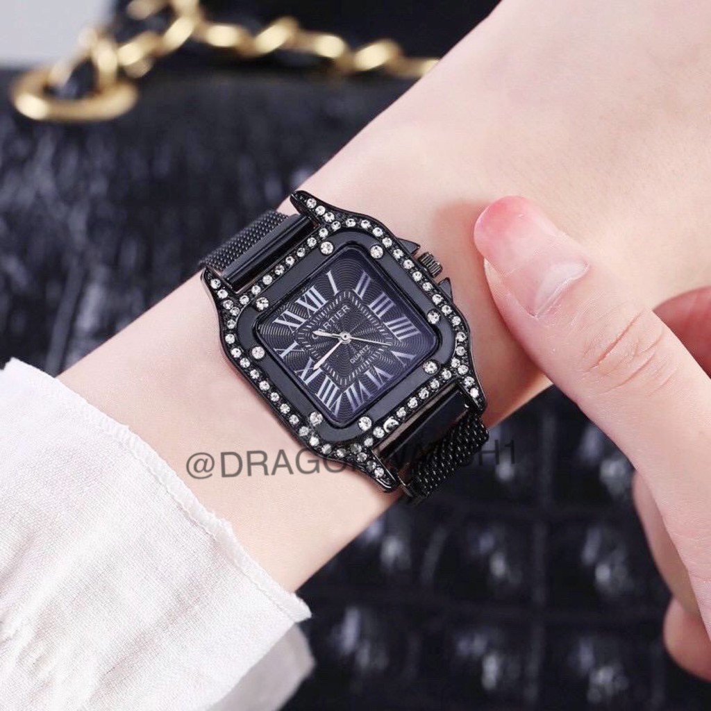 COD✅-Jam tangan wanita rantai segi magnet Penuh kristal analog watch fashion kualitas import   S1164