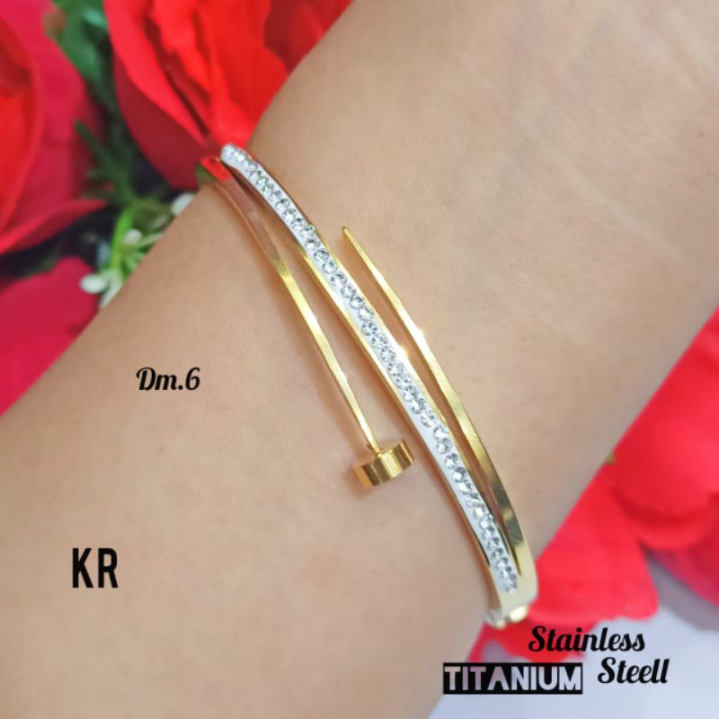 gelang wanita TITANIUM Bangkok elegan model permata zircon TIDAK LUNTUR/TIDAK KARAT/berkualitas(COD)