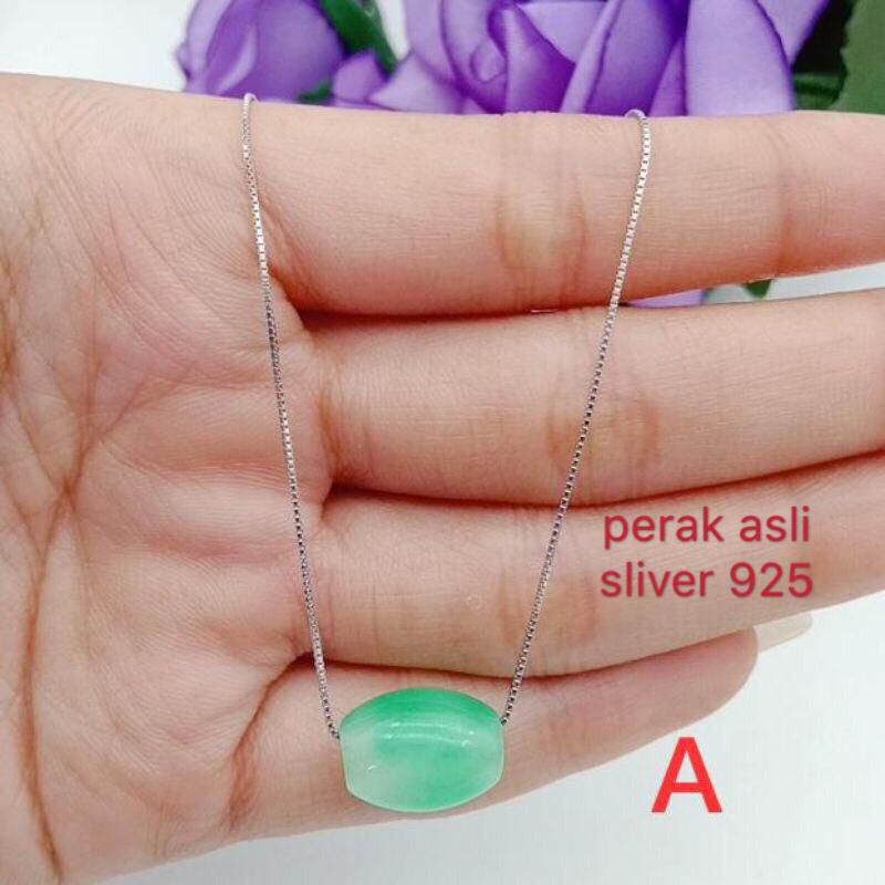 kalung perak asli silver 925 lapis emas putih liontin giok asli ready store