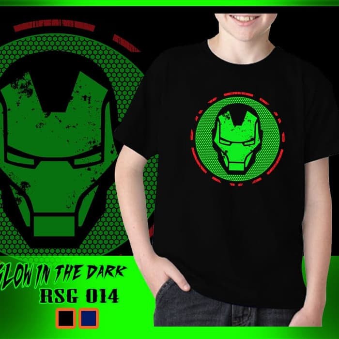  Baju  Kaos Anak  Superhero Iron  Man  Glow in the dark Import 