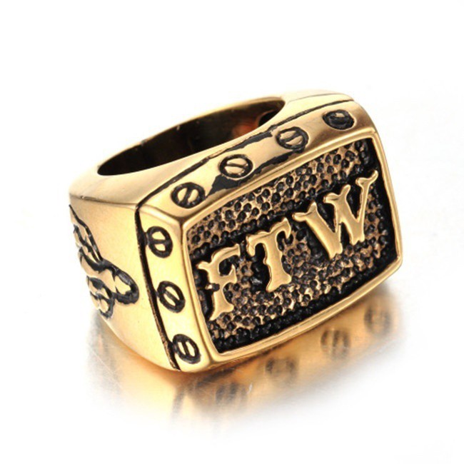 SEUSUK  Fashion Men's FOR THE WIN FTW Vintage Rings for Cool Men Ring Jewelry