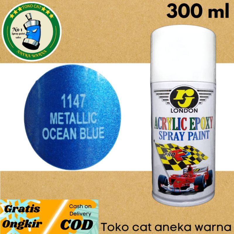 CAT SEMPROT 300cc RJ LONDON METALLIC OCEAN BLUE BIRU LAUT METALIK SPRAY PAINT PILOK PILOX