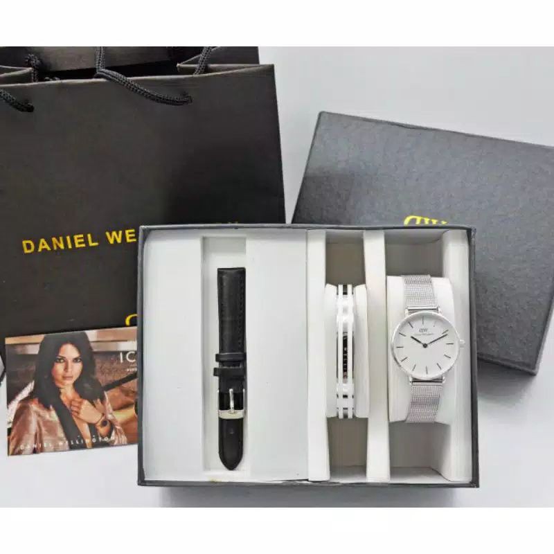 Jam Tangan Fashion Wanita Dw Rantai Pasir Free Strap Kulit + Gelang
