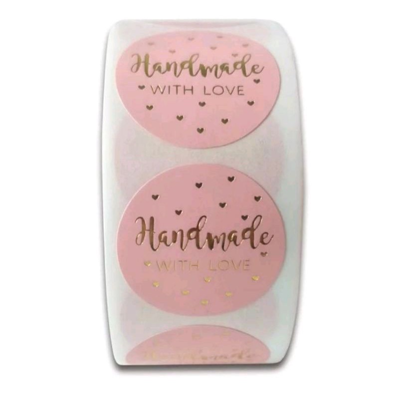 

100 pcs Label stiker Handmade With Love Pink