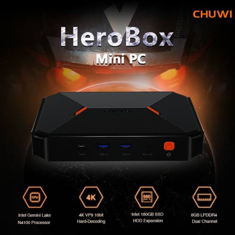 Mini PC Herobox 8/256GB SSD 4K GeminiLake N4100 WiFi Windows 10 (Slot Sata 2.5&quot; Up to 2TB)