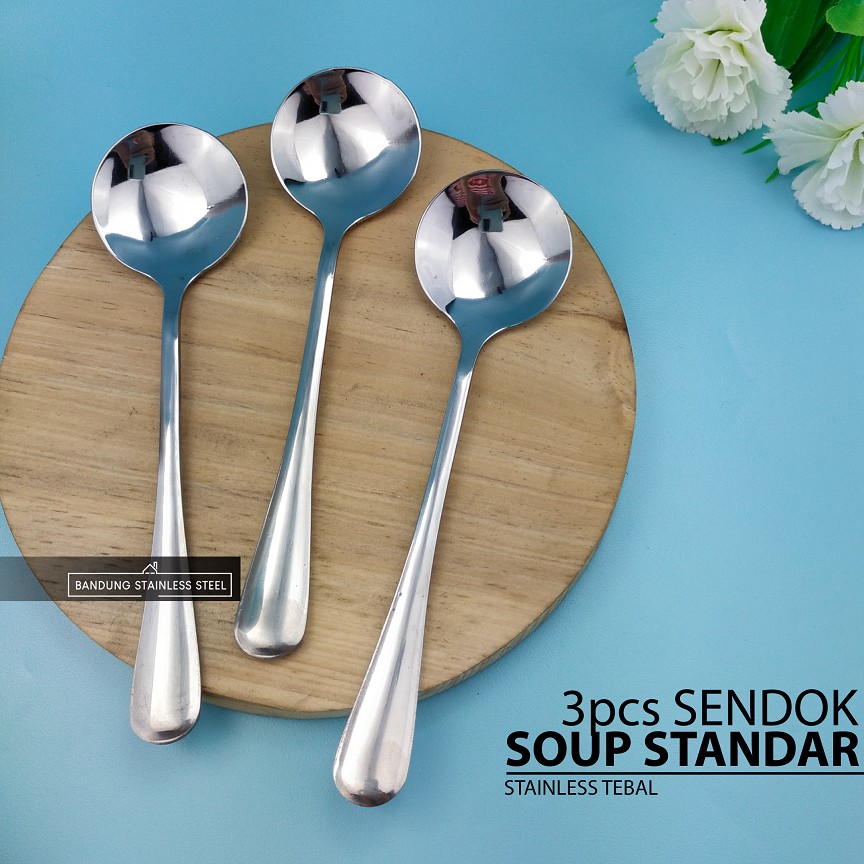 3pcs Sendok Bulat Stainless Tebal Sup Soup Spoon Es Krim Dessert Finishing Halus Hotel Standar