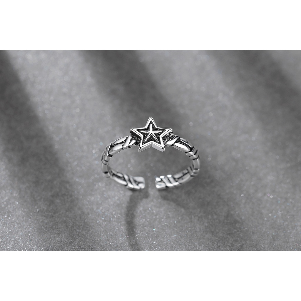 cincin perak 925 asli untuk wanita/Cincin yang Dapat Disesuaikan Pentagram Retro Jewellery JZ00061