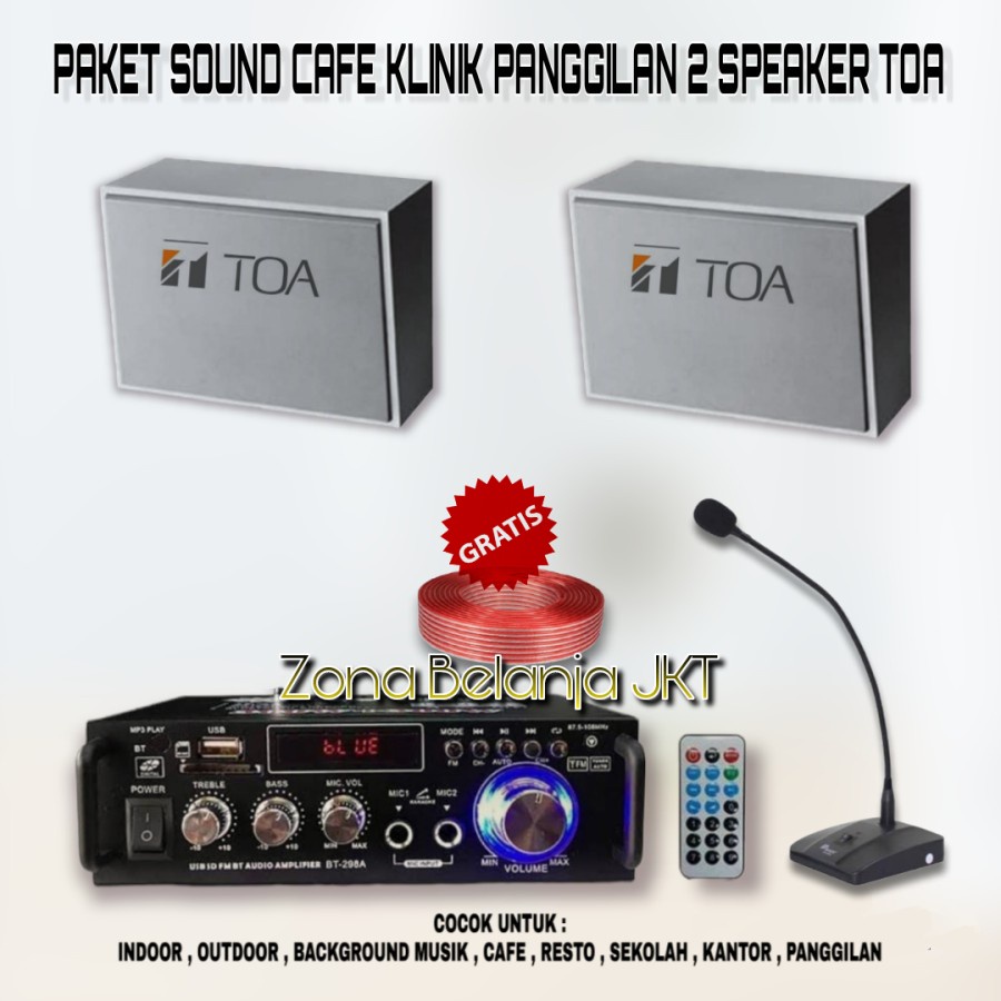 PAKET SOUND SYSTEM TOA 2 BOX  SPEAKER MASJID CAFE RESTO KLINIK PANGGILAN AMPLI USB BLUETOOTH MIC MEJA (Mini 1B)