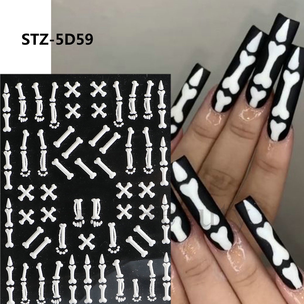 【COD Tangding】Stiker Kuku Motif Tengkorak / Laba-Laba / Labu Untuk Halloween