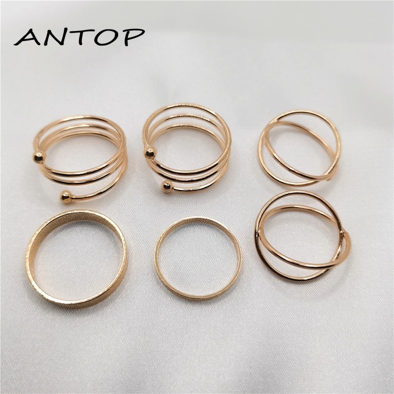 6Pcs Cincin Retro Bahan Stainless Steel Untuk Hadiah Aksesoris Fashion ANTOP