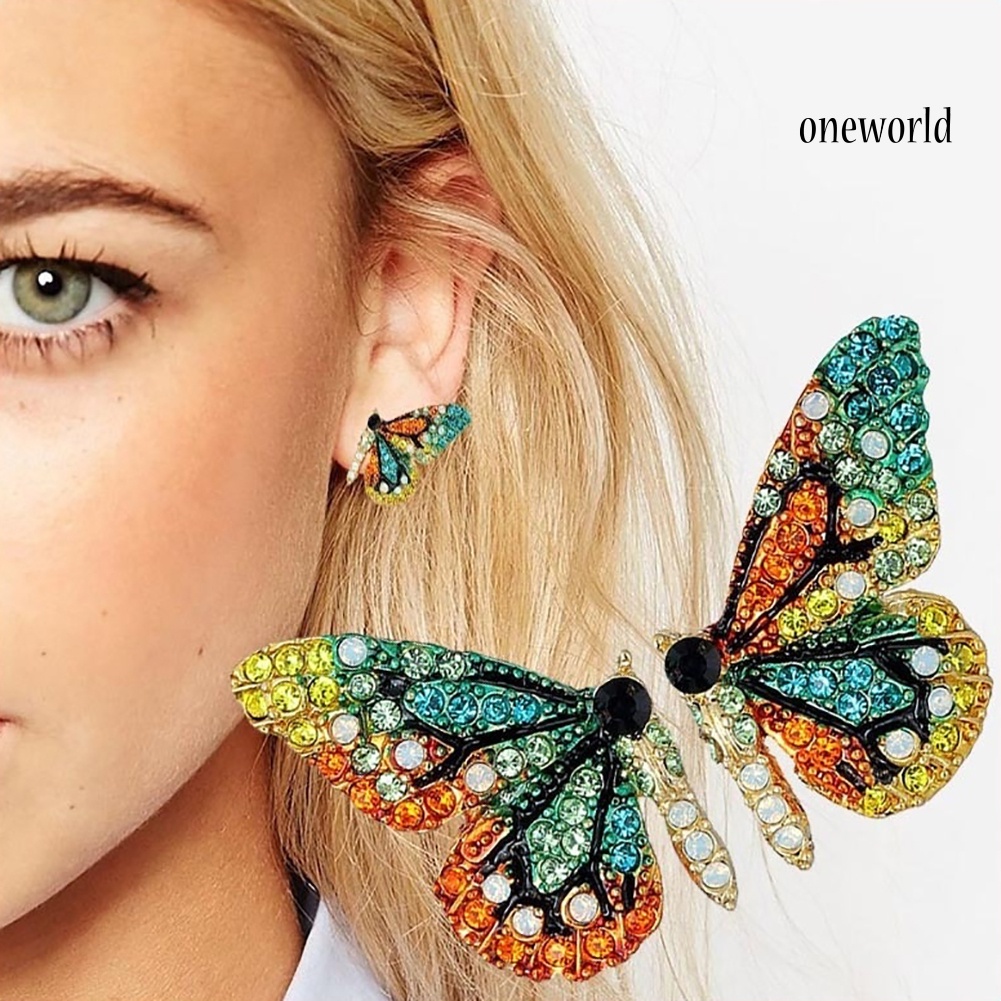 OW@ Fashion Women Multicolor Rhinestone Butterfly Ear Stud Earrings Party Jewelry