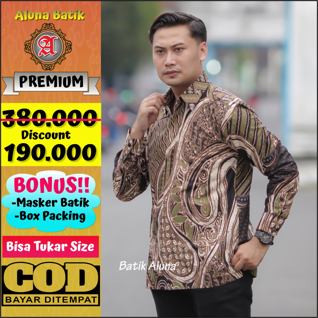 Baju Batik Solo Asli Original Pria Furing Adhem Nyaman Dipakai Batik Aluna PCW 081