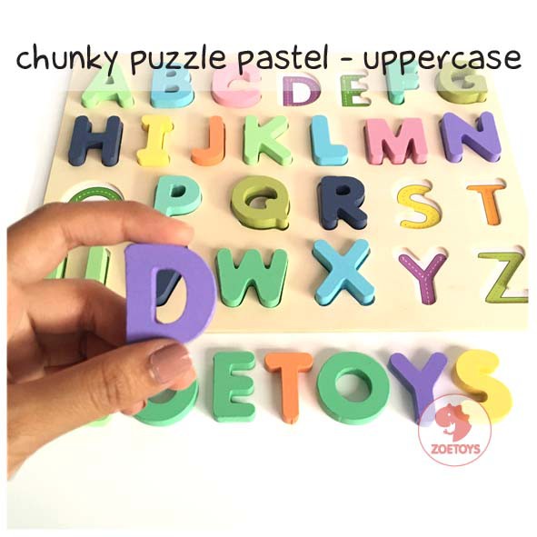 Zoetoys Premium Chunky Puzzle Pastel Alphabet | Wooden 3D Angka Huruf Geometri | Mainan Edukasi Anak | Cari Kado | Cari Kado Natal