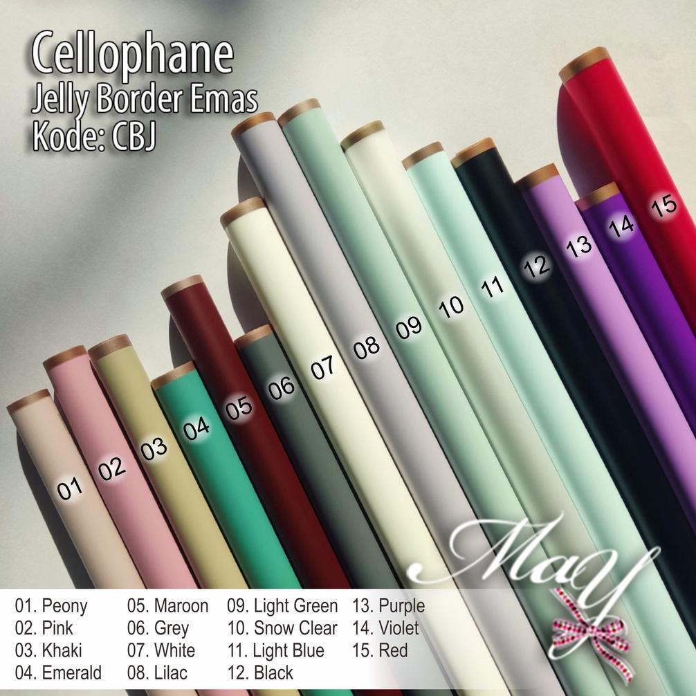 

20 Lembar Cellophane Jelly / Semi-Transparan Border Emas Color Flower Wrapping Bungkus Bunga Buket