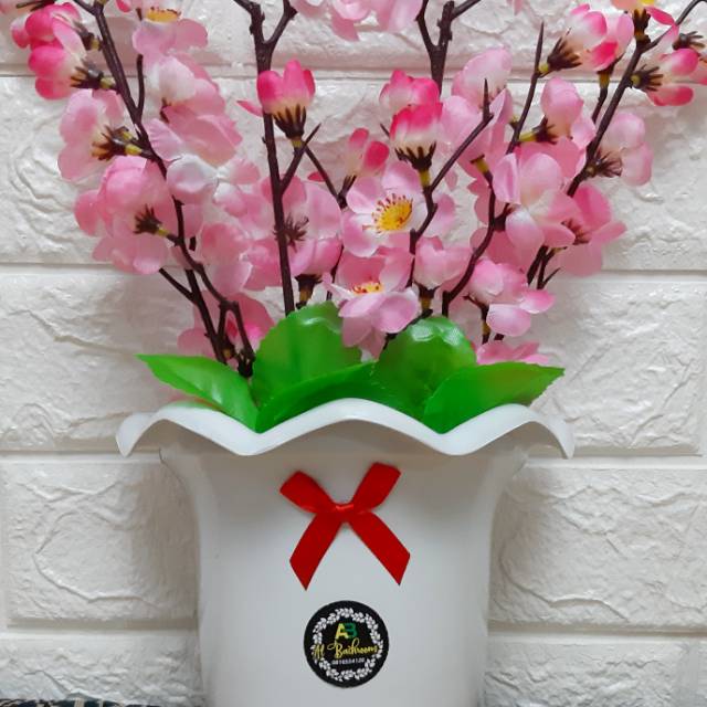 BUNGA SAKURA ARTIFICIAL PAKET POT DINDING OMBAK RB6038 BUNGA PLASTIK MURAH BUNGA RTIFICIAL HIASAN DINDING HOME DECOR