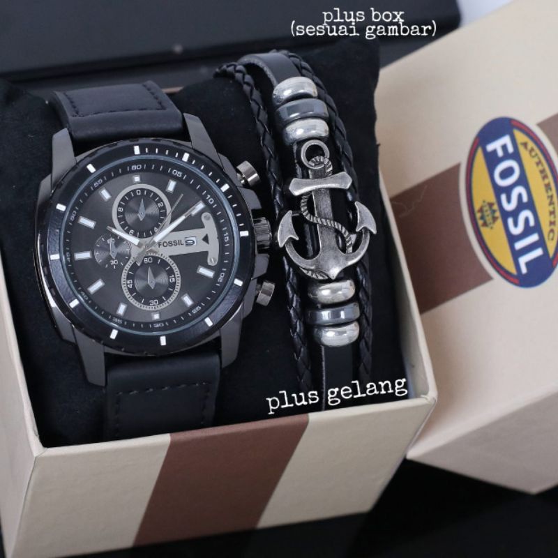 (COD)FMG02~GJ/Jam Tangan Fashion Pria Tali Kulit Free Gelang Jangkar
